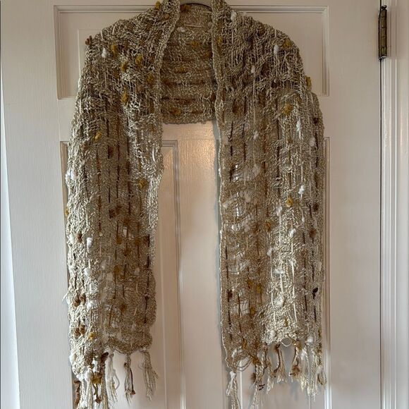 CHIC TEXTURED NEUTRAL NATURAL RECTANGULAR SCARF TEXTURED BEIGE TAN WHITE - Picture 7 of 9